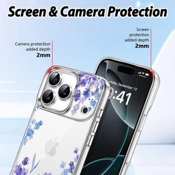 Elegantní květinový kryt na telefon kompatibilní s iPhone 17 Pro 6,3 palce 5G 2025, ultratenký