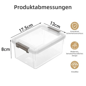 Sada 6 malých úložných krabíc, 1,2 l, s vekami, 17,5 x 13 x 8 cm, plastové krabice, priehľadné