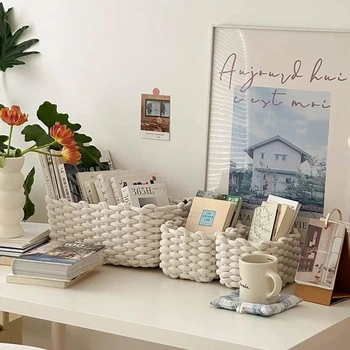 IHAYNER Sada úložných košov, bavlnené povrazy, pletené okrúhle košíky, organizér, kúpeľňa, obývacia