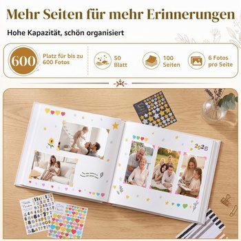 Fotoalbum DazSpirit pre personalizáciu a vlepovanie fotografií, 100 strán, ľan, béžová