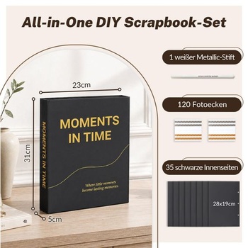 DazSpirit 3-krúžkový fotoalbum pre personalizáciu, 70 čiernych strán, čierne