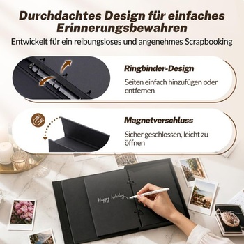 DazSpirit 3-krúžkový fotoalbum pre personalizáciu, 70 čiernych strán, čierne