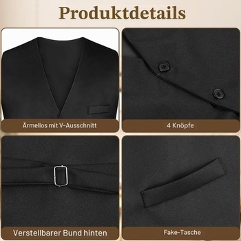 Pánske formálne vesta AUYAO pre svadobnú párty, čierna, XXL