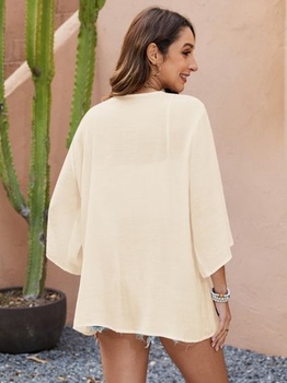 Dámsky kimono, plážový letný kardigán, pletená bunda, zakrývacia tunika, veľkosť XL, Béžová