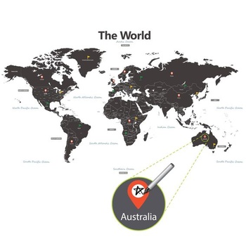 DECOWALL Moderná mapa sveta šedá samolepka na stenu Krajina Oceány Moderné (DL3-1609G) cca 159 × 100,4