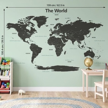 DECOWALL Moderná mapa sveta šedá samolepka na stenu Krajina Oceány Moderné (DL3-1609G) cca 159 × 100,4