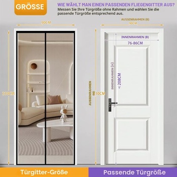 PIGETALE Moskytiéra na dvere, magnetická ochrana proti hmyzu pre balkónové dvere 90x210cm,