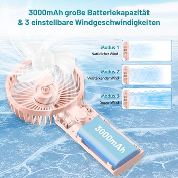 Ručný ventilátor, Prenosný mini ventilátor, Ručný ventilátor 5 v 1 s 3 rýchlosťami, Ručný