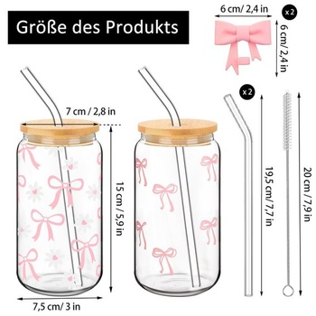 2 sklenené hrnčeky, 500ml sklenené hrnčeky s mašľou, viečkom a slamkou, poháre s mašľou, univerzálne