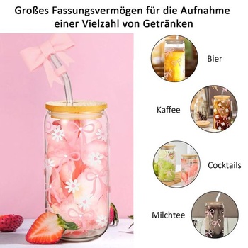 2 sklenené hrnčeky, 500ml sklenené hrnčeky s mašľou, viečkom a slamkou, poháre s mašľou, univerzálne