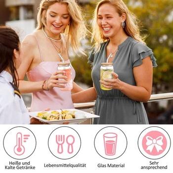 2 sklenené hrnčeky, 500ml sklenené hrnčeky s mašľou, viečkom a slamkou, poháre s mašľou, univerzálne