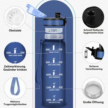 Fľaša na vodu 500 ml, nepriepustná fľaša na vodu, športová fľaša na vodu s časovačom, bez BPA a