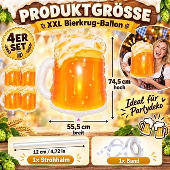 4 pivné balóniky, XXL pivné fóliové balóniky - 4 ks