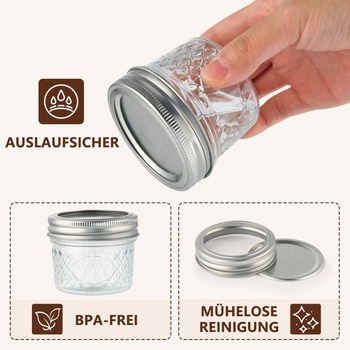 Sada 4 zaváracích pohárov s viečkami OAMCEG, poháre na marmeládu 120 ml, zaváracie poháre Mason