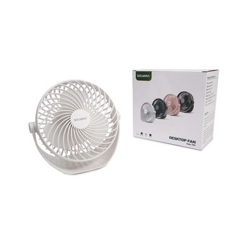 Stolný ventilátor SOLMIRA s dobíjacou batériou, biely, USB typu C, prenosný, bezdrôtový, certifikácia