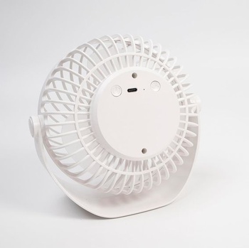 Stolní ventilátor SOLMIRA s dobíjecí baterií, bílý, USB typu C, přenosný, bezdrátový, certifikace