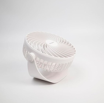 Stolní ventilátor SOLMIRA s dobíjecí baterií, bílý, USB typu C, přenosný, bezdrátový, certifikace