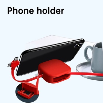 Balenie 3 kusov zaťahovacieho nabíjacieho kábla 3 v 1 pre iPhone, Android, USB-C, Micro USB, modrý+