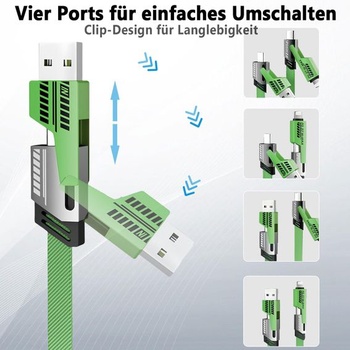 Balení 2 ks 2m 4v1 USB-C nabíjecí kabel nylon pro iPhone, Samsung, MacBook, zelený