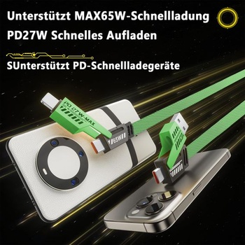 Balení 2 ks 2m 4v1 USB-C nabíjecí kabel nylon pro iPhone, Samsung, MacBook, zelený