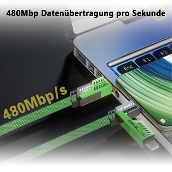 Balení 2 ks 2m 4v1 USB-C nabíjecí kabel nylon pro iPhone, Samsung, MacBook, zelený