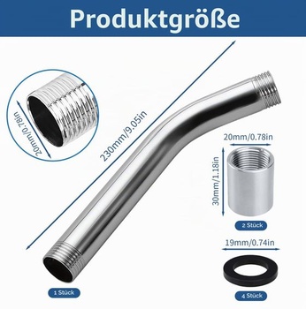 Prodloužení sprchové hlavice, prodlužovací sprchová trubka 23 cm nerezová prodloužení sprchové