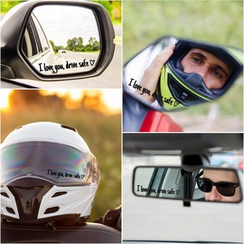 3 samolepky „I Love You Drive Safe“, vnější samolepky na zrcátka auta, černé