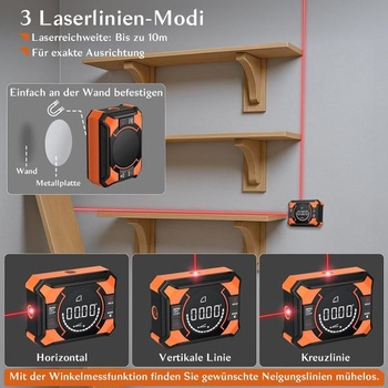 Digitálny uhlomer 3 v 1, laserový sklonomer s magnetom, dobíjací uhlomer 0-90° a 0-180°, 10m