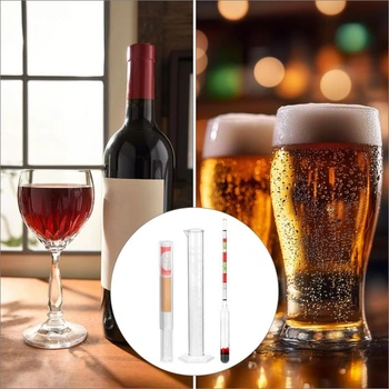 QWORK® Hustomer na alkohol pre víno a pivo, vrátane hustomeru na pivo a odmerky 100 ml pre domáce