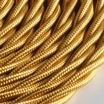 Textilní kabel LUMIÈRE pro osvětlení, 3 x 0,75 mm, zlatá barva, délka 3 m, včetně zemního kabelu.