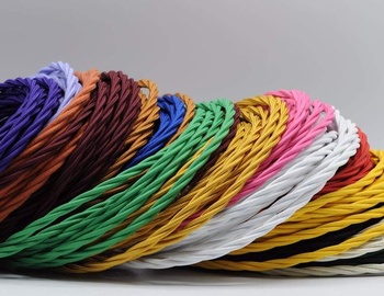 Textilní kabel LUMIÈRE pro osvětlení, 3 x 0,75 mm, zlatá barva, délka 3 m, včetně zemního kabelu.