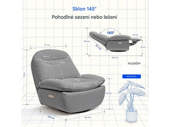 Elektrické polohovacie kreslo XR6-OVAL-G-EUAM s USB, otočné, šedé - A