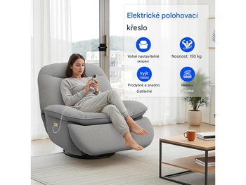 Elektrické polohovacie kreslo XR6-OVAL-G-EUAM s USB, otočné, šedé - A