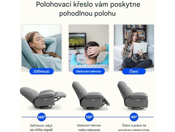 Elektrické polohovacie kreslo XR6-OVAL-G-EUAM s USB, otočné, šedé - A