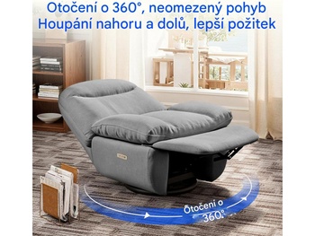 Elektrické polohovacie kreslo XR6-OVAL-G-EUAM s USB, otočné, šedé - A