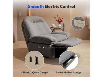 Elektrické polohovacie kreslo XR6-OVAL-G-EUAM s USB, otočné, šedé - A