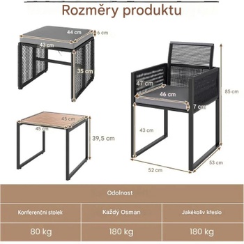 5dielna sada ratanového záhradného nábytku HW73586GR, s vankúšmi, čierno / sivá - B