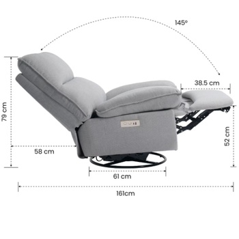 Otočné a hojdacie kreslo XR6-G-EUAM, s USB, nosnosť 160 kg, šedé - A