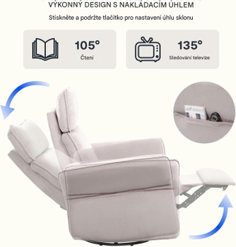 Polohovacie kreslo XR8BG-EU, nastaviteľné lakťové opierky, nosnosť 130 kg, béžové - A