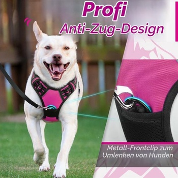 Postroj Eagloo pre veľké psy, nastaviteľný proti vyťahovaniu s 2 sponami, veľký, ružový