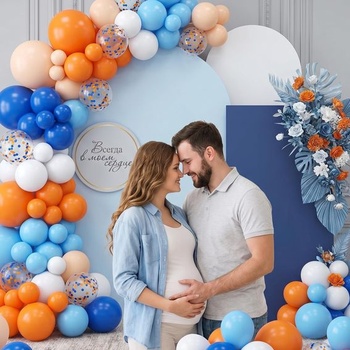 Oranžové a modré balóniky - 60 kusov narodeninovej dekorácie modré balóniky s konfetami latexové