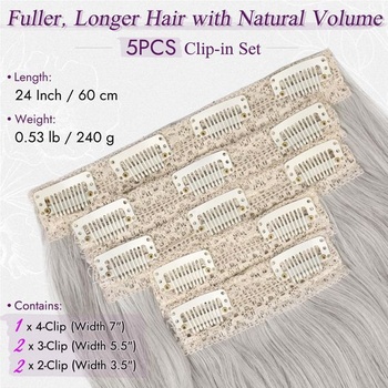 BARSDAR 60cm syntetické vrstvené vlnité šedé clip-in prodlužování vlasů šedý mix 60cm