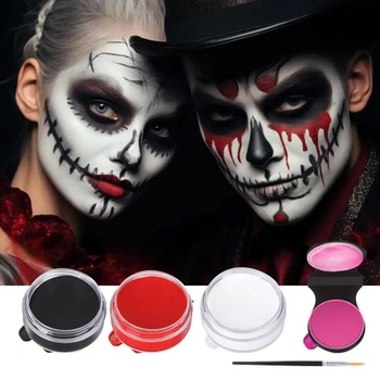 Halloweenská make-up sada Miss Demi s černobílou červenou barvou na obličej, růžovou křídou na