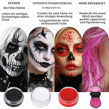 Halloweenská make-up sada Miss Demi s černobílou červenou barvou na obličej, růžovou křídou na