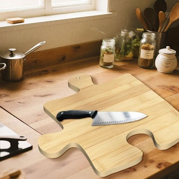 WEBEEDY Bambusová drevená doska na krájanie v tvare puzzle do kuchyne, drevený dekoratívny