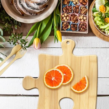 WEBEEDY Bambusová drevená doska na krájanie v tvare puzzle do kuchyne, drevený dekoratívny
