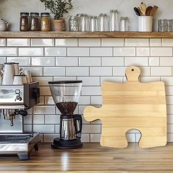 WEBEEDY Bambusová drevená doska na krájanie v tvare puzzle do kuchyne, drevený dekoratívny
