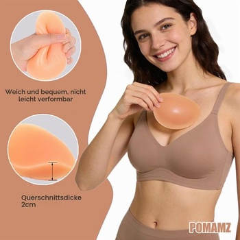 Silikónové vložky do podprsenky s lepidlom – push-up, opakovane použiteľné, mäkký silikón, béžové