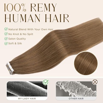 MY-LADY Prodlužování vlasů z pravých lidských vlasů, světle hnědé, prodloužení vlasů 55 cm, 15 g