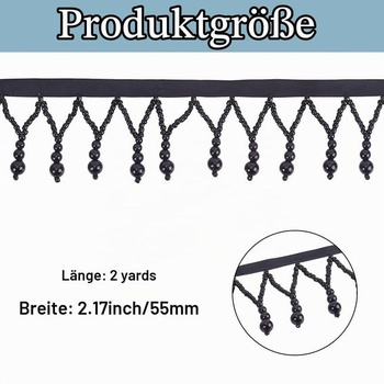 GORGECRAFT 1,8 m korálkový strapec lem 5,5 cm široký čierny čipkový strapec strapec živicový